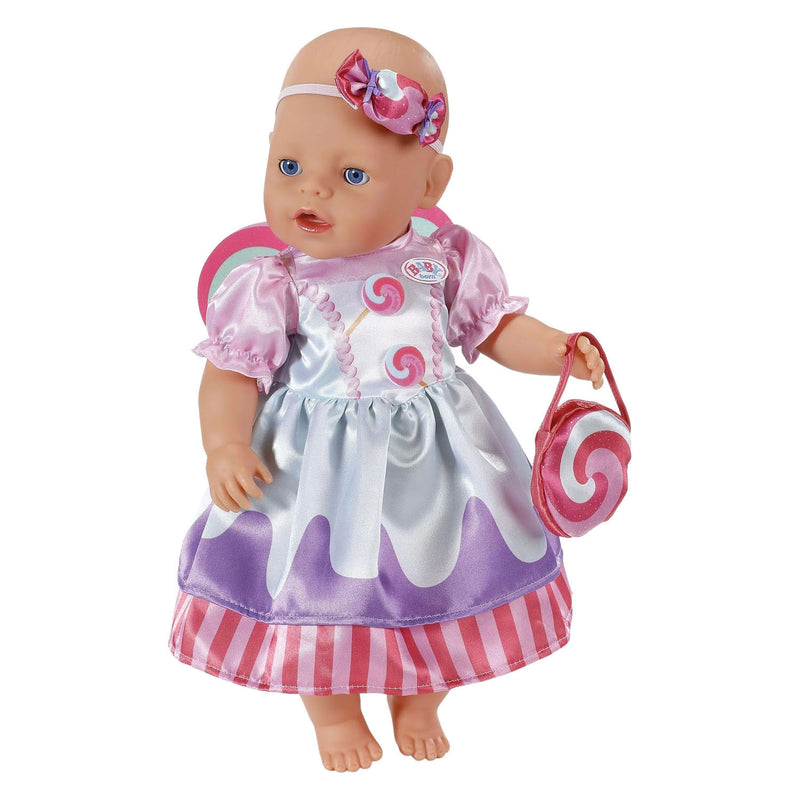 Load image into Gallery viewer, Baby born poppenoutfit kleurrijk snoepjurk 43cm poppenkleding.