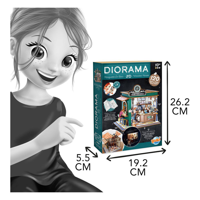 Load image into Gallery viewer, Houten bouwpakket diorama café - 120dlg.