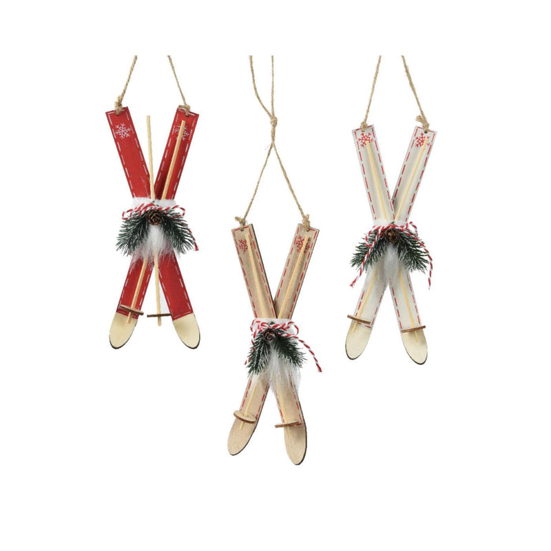 Afbeelding laden in galerijviewer, Decoris kersthanger ski's hout 3,5x8x23cm 3 assorti