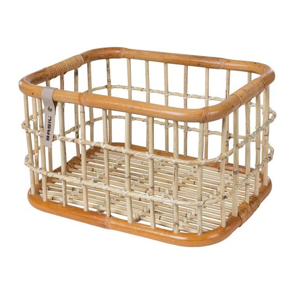 Load image into Gallery viewer, Basil Green Life - rotan fietsmand - large - voorop- natural bruin