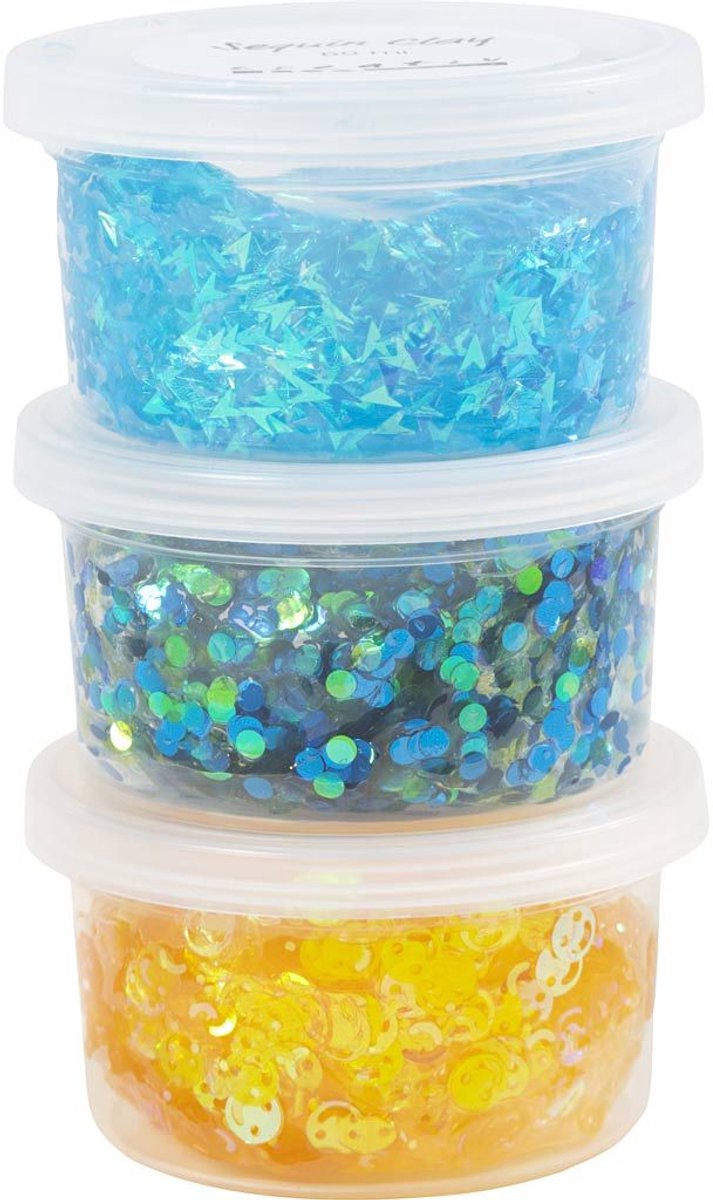 Load image into Gallery viewer, Creativ company sequin clay blauw groen - 6x60gr.