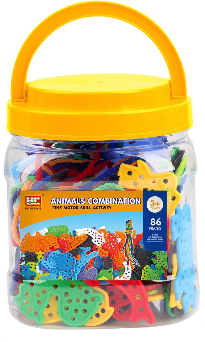 Load image into Gallery viewer, Lobbes speelgoed bv rijgdieren in opbergbox, 86dlg.