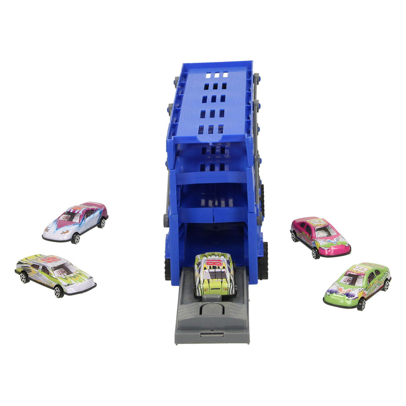 Load image into Gallery viewer, Lobbes uitklapbare autotransporter met afschietfunctie - blauw