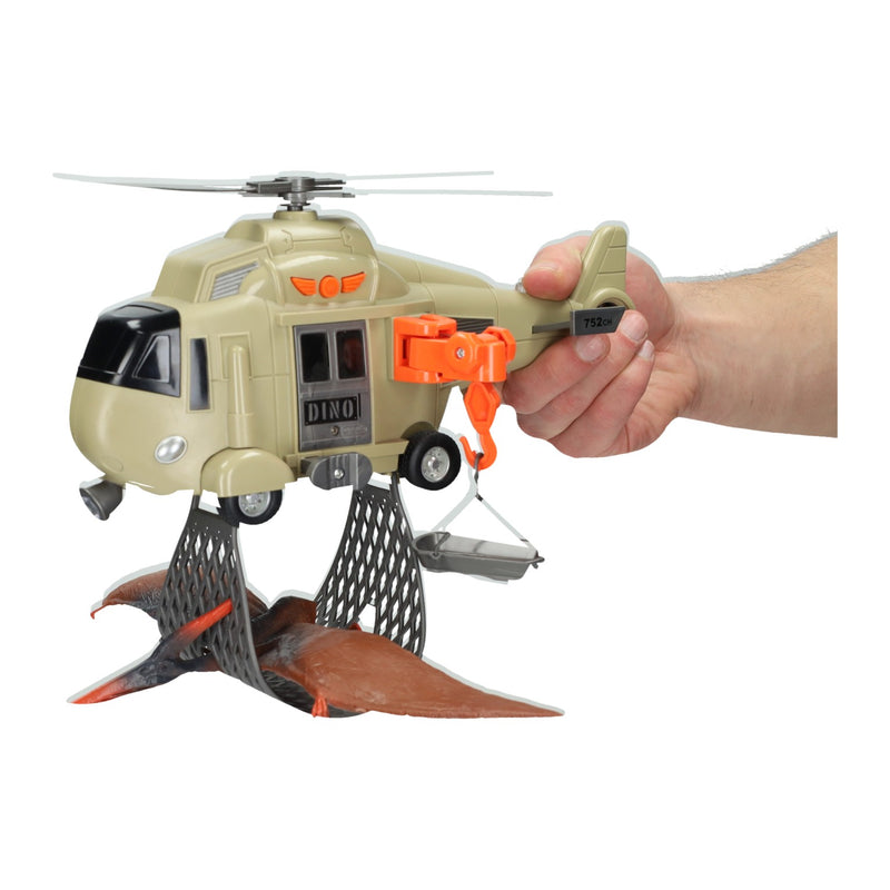 Afbeelding laden in galerijviewer, Helicopter met dinosaurus - incl. licht en geluid
