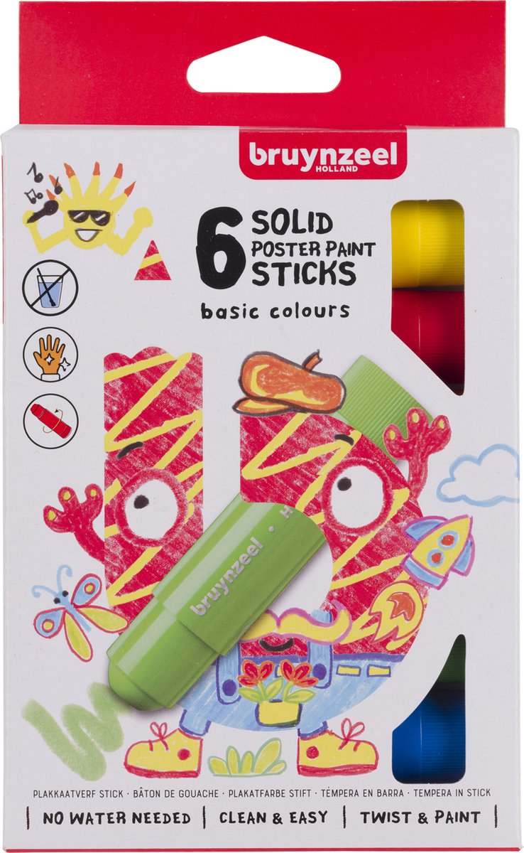 Afbeelding laden in galerijviewer, Bruynzeel plakkaatverf sticks set basic | 6 kleuren