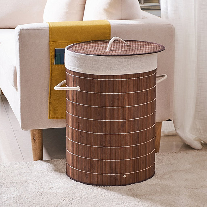 Load image into Gallery viewer, Homestyle pro ronde opvouwbare bamboe wasmand 35x50 cm bruin wit