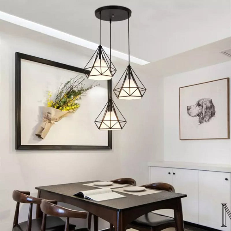 Afbeelding laden in galerijviewer, Homestyle Pro Homestyle MK024-B Industriële Diamantvorm Hanglampen Zwart Wit Metaal