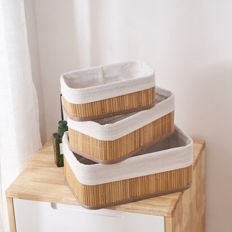 Afbeelding laden in galerijviewer, Homestyle Pro Homestyle Bamboe Opbergmanden 3 Stuks Naturel Wit