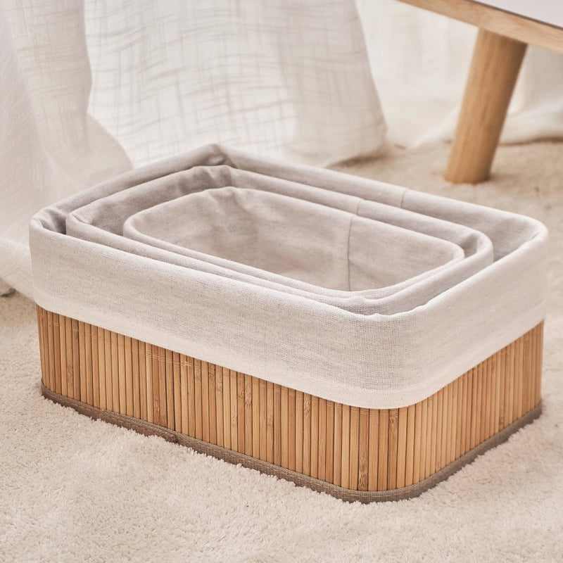 Afbeelding laden in galerijviewer, Homestyle Pro Homestyle Bamboe Opbergmanden 3 Stuks Naturel Wit