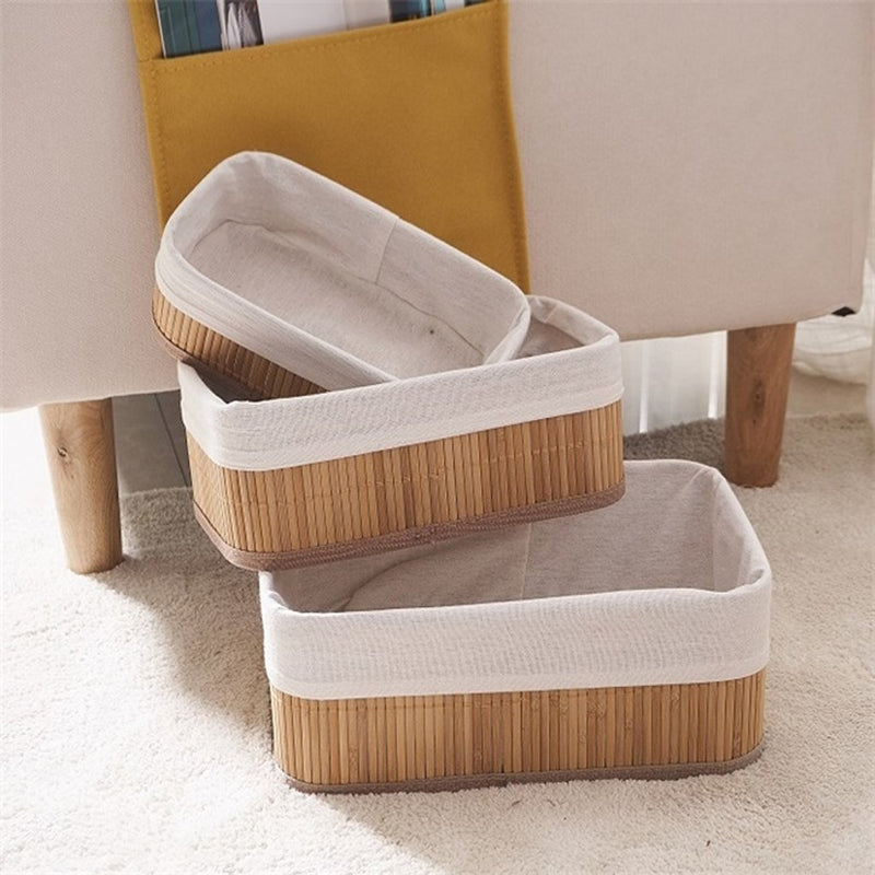 Afbeelding laden in galerijviewer, Homestyle Pro Homestyle Bamboe Opbergmanden 3 Stuks Naturel Wit