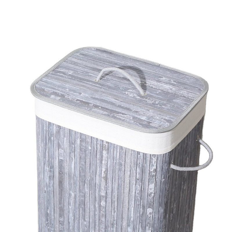 Load image into Gallery viewer, Homestyle pro rechthoekige bamboe wasmand 40x30x60 cm grijs wit