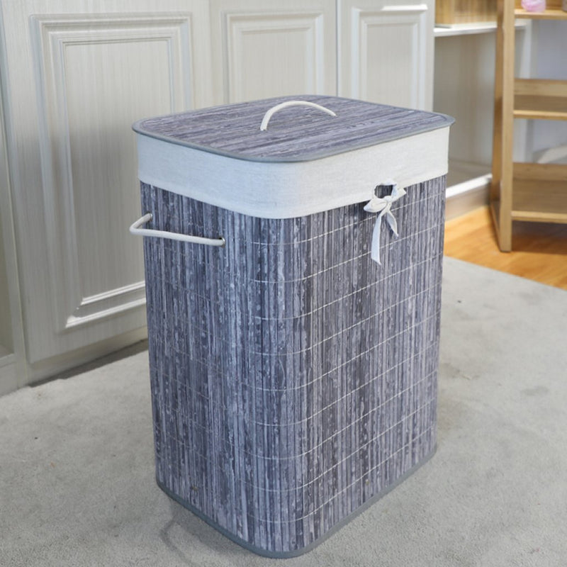 Load image into Gallery viewer, Homestyle pro rechthoekige bamboe wasmand 40x30x60 cm grijs wit