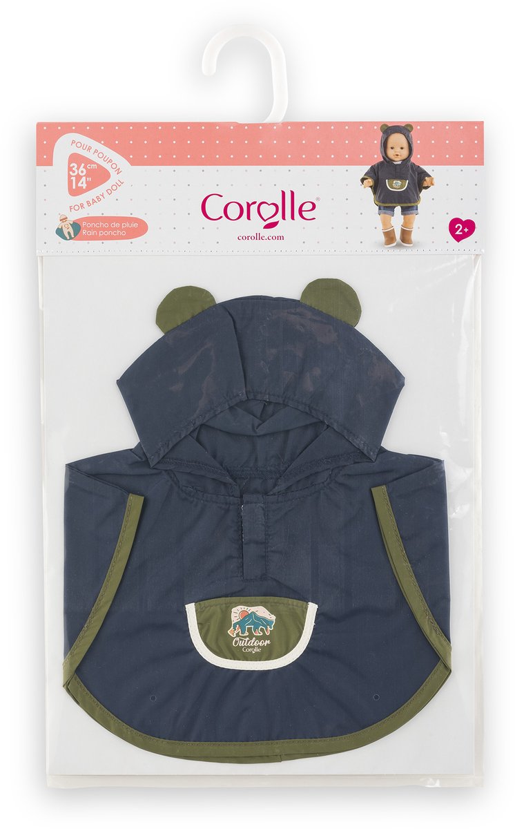 Load image into Gallery viewer, Corolle regenponcho poppenkostuum 36cm met capuchon en berenoortjes.