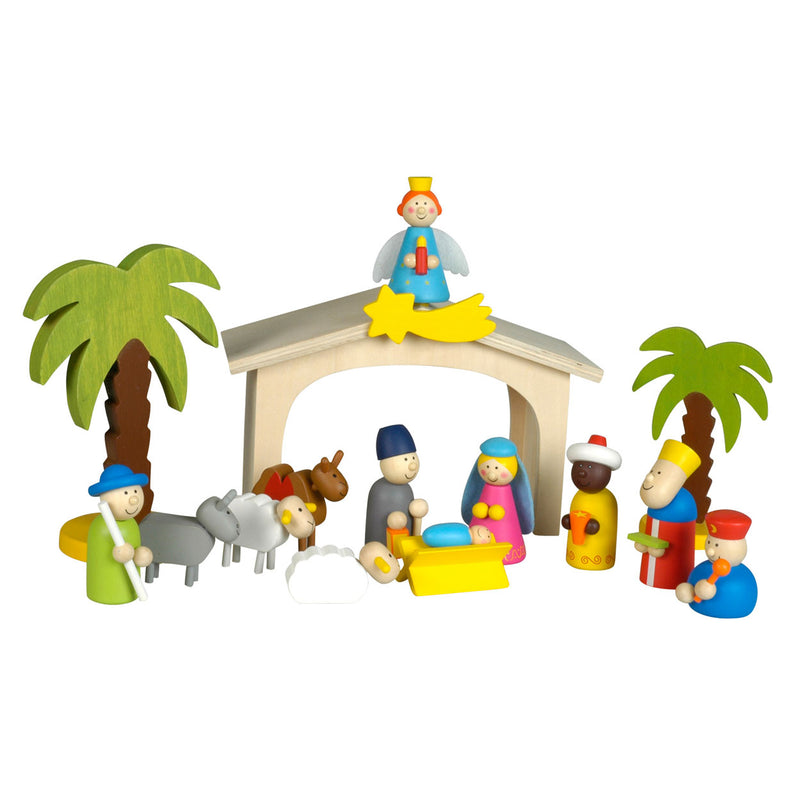 Load image into Gallery viewer, Kerststal hout met speelfiguren