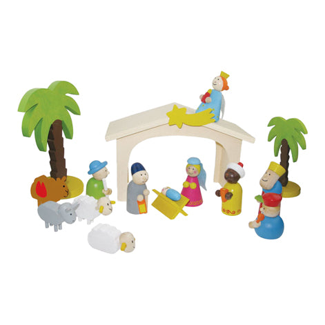 Load image into Gallery viewer, Kerststal hout met speelfiguren