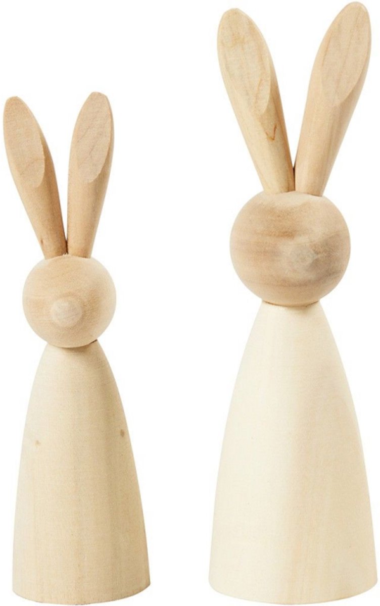 Afbeelding laden in galerijviewer, Creativ company houten konijnen 12 en 14cm - 2st.