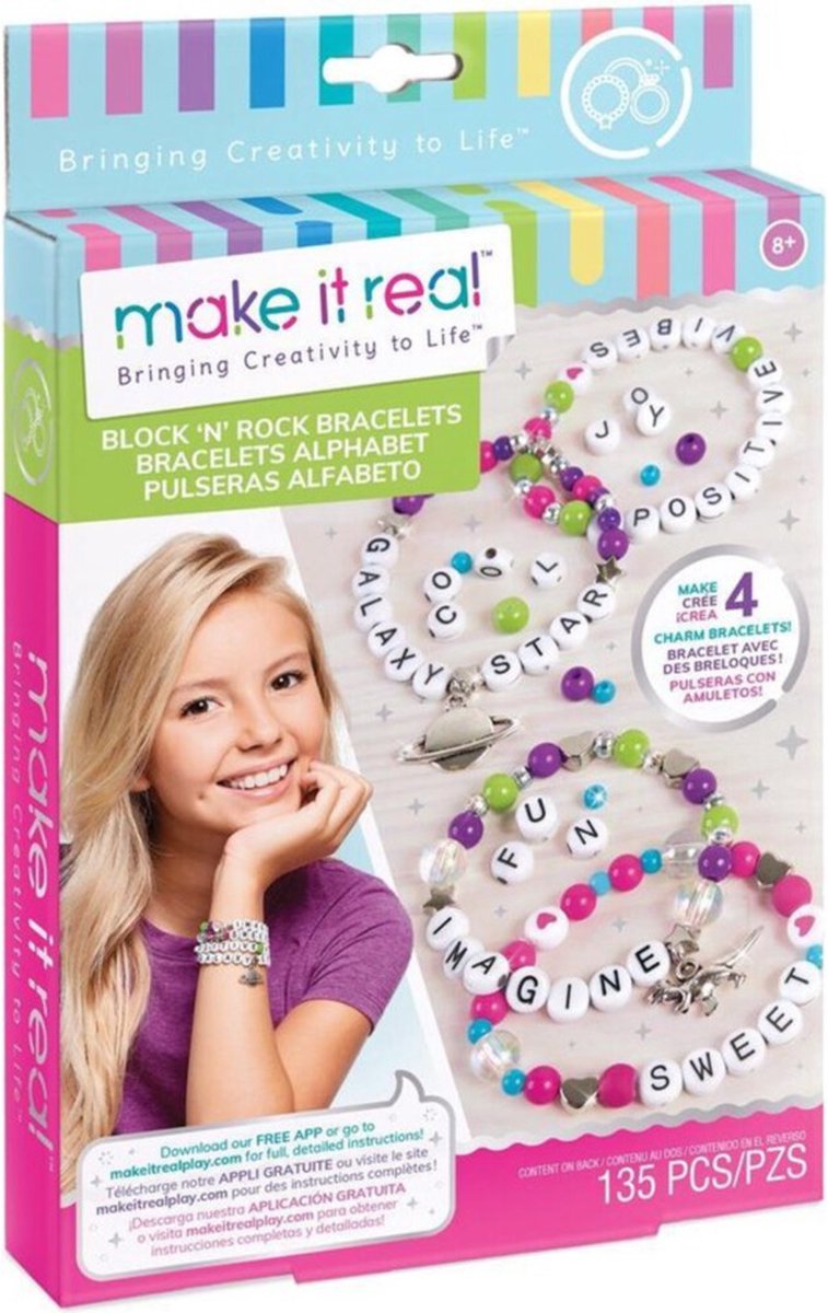 Load image into Gallery viewer, Make it real - diy blokletter sieradenset - maak 4 unieke armbanden met letters