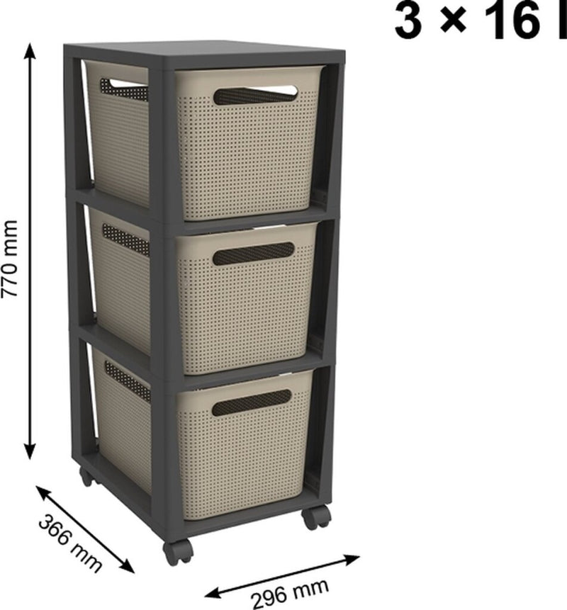 Load image into Gallery viewer, Rotho tower brisen design ladekast 3x16l met wielen cappuccino