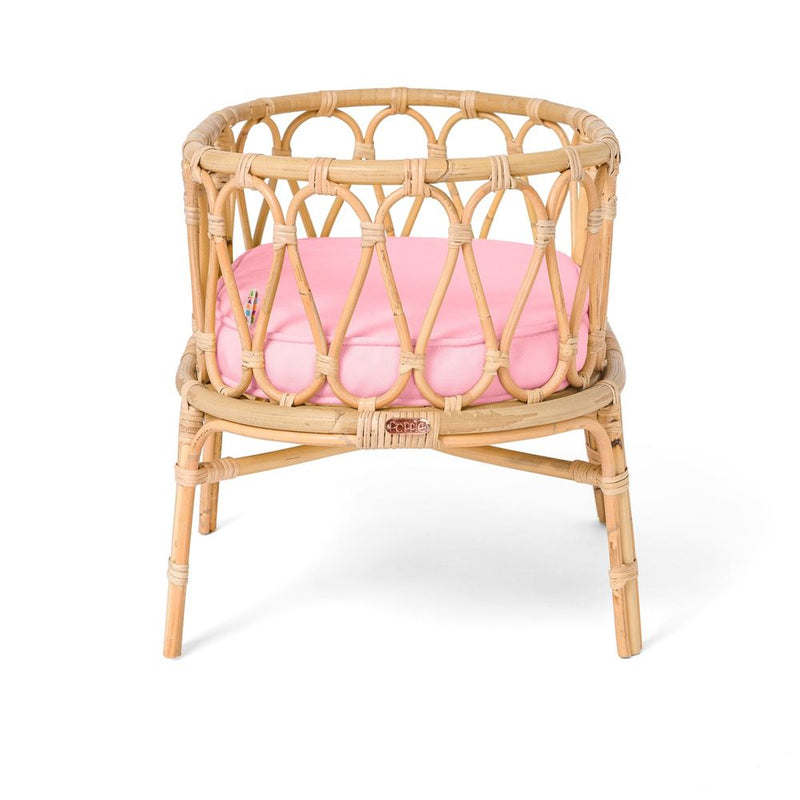 Load image into Gallery viewer, Rotan poppenwiegje met roze matrasje
