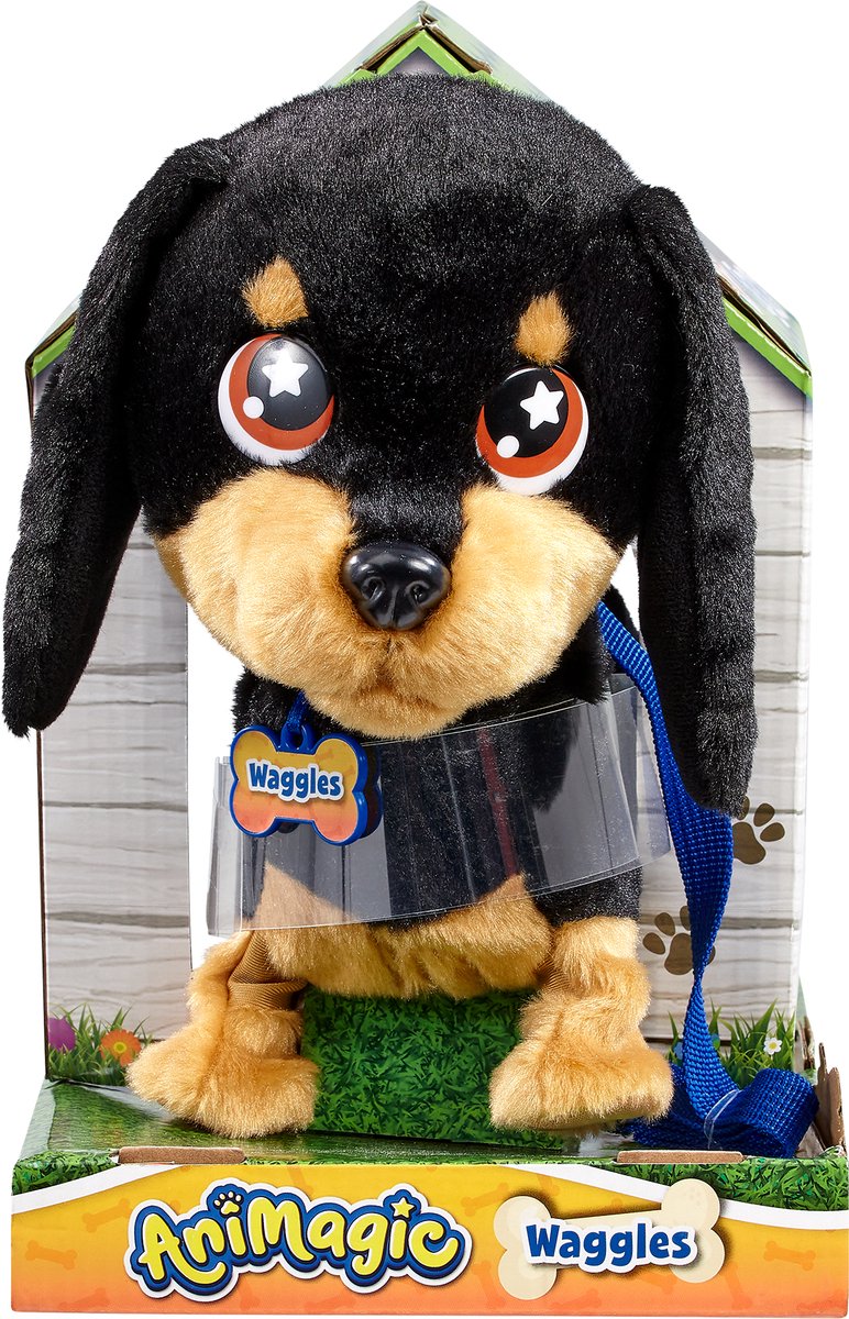 Afbeelding laden in galerijviewer, Goliath animagic waggles knuffel hond - zwart - interactieve knuffel - wandel en communiceer met waggles