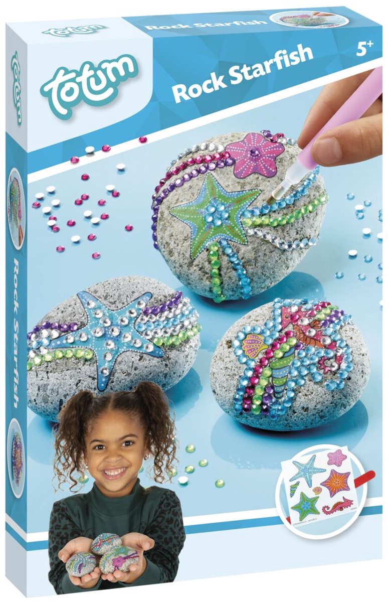 Load image into Gallery viewer, Totum knutselset stenen versieren met zeester incl. 350+ strass steentjes - rock starfish cadeautip creatief speelgoed meisjes en jongens vanaf 5 jaar knutselen