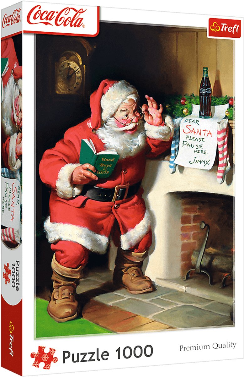 Load image into Gallery viewer, Trefl puzzel 1000 stukjes - coca-cola kerstman bij open haard - kerstpuzzel.