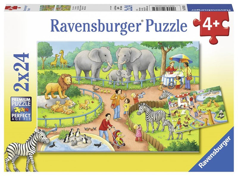 Load image into Gallery viewer, Ravensburger puzzel een dag in de dierentuin - 2x24 stukjes - kinderpuzzel