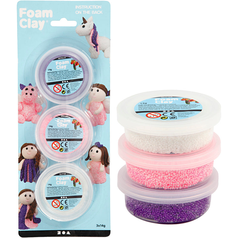 Afbeelding laden in galerijviewer, Https: www.cchobby.nl foam-clayr-glitter-metallic-roze-paars-wit-3x14-gr-1-doos