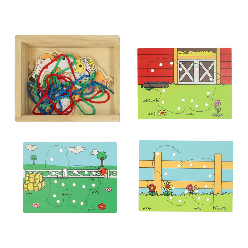 Load image into Gallery viewer, Lobbes houten rijgpuzzel boerderij, set van 4
