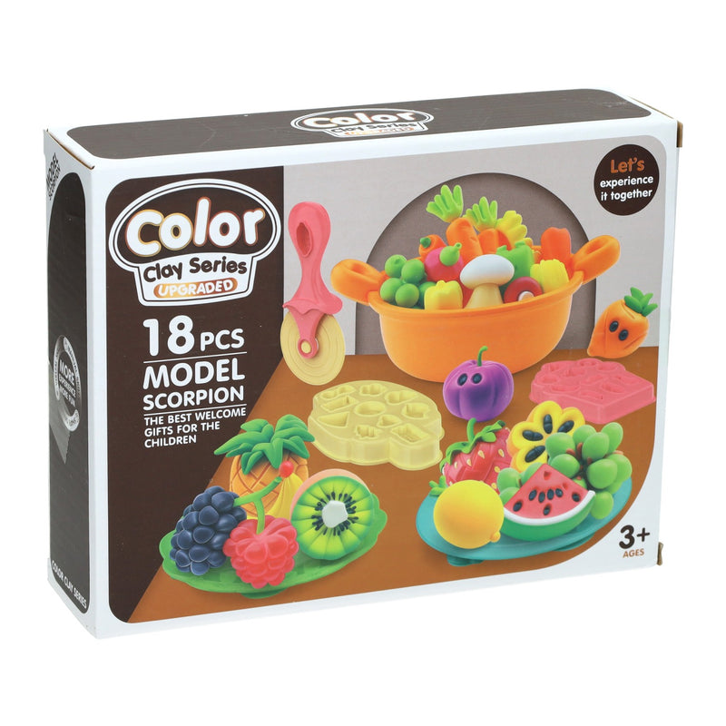 Afbeelding laden in galerijviewer, Groenten en fruit kleiset - 6 kleuren klei - 18dlg.