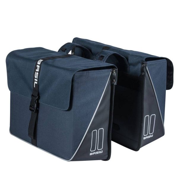 Load image into Gallery viewer, Basil Forte dubbele fietstas, waterafstotend, navy blauw zwart, 35L