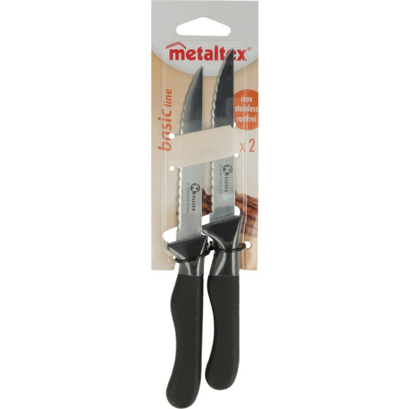 Afbeelding laden in galerijviewer, Metaltex basic line biefstukmessen 2 stuks rvs zwart