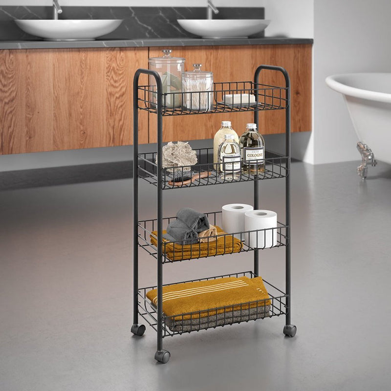 Load image into Gallery viewer, Metaltex ascona trolly met wielen + 4 manden 41x23x84 cm mat zwart metaal