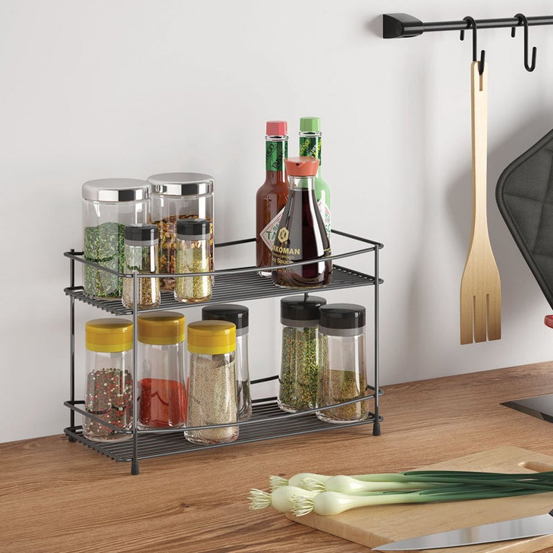 Afbeelding laden in galerijviewer, Metaltex oregano kruidenrek 2 etages mat zwart metaal