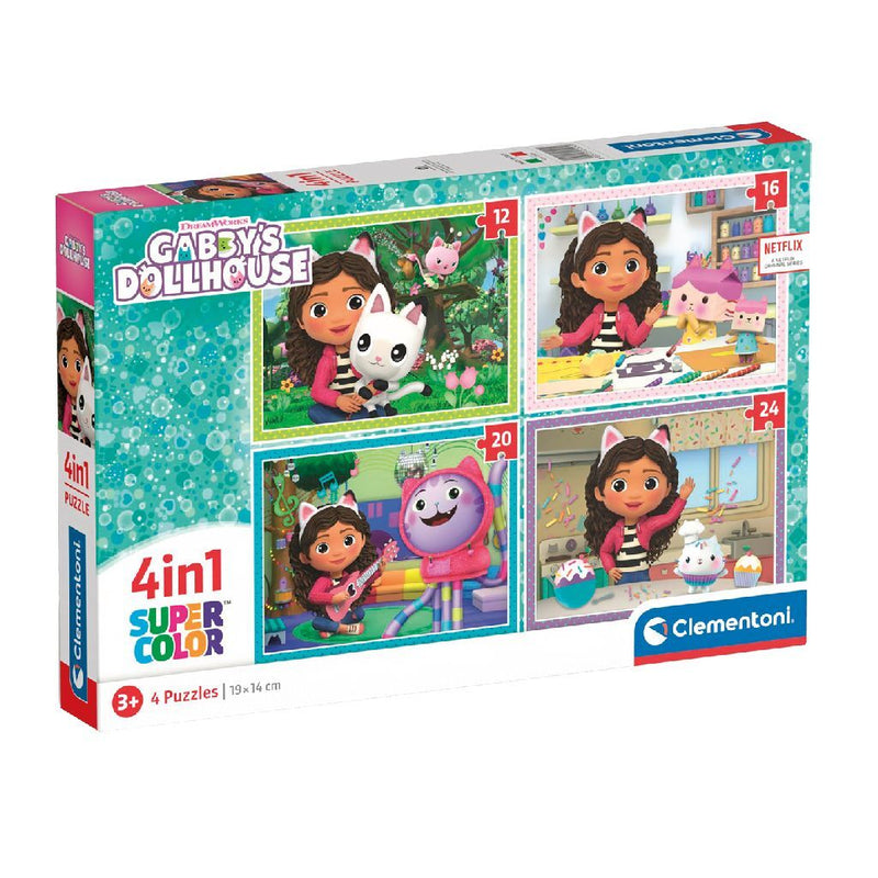 Load image into Gallery viewer, Clementoni supercolor 4in1 puzzel gabbys dollhouse 12-24 stukjes