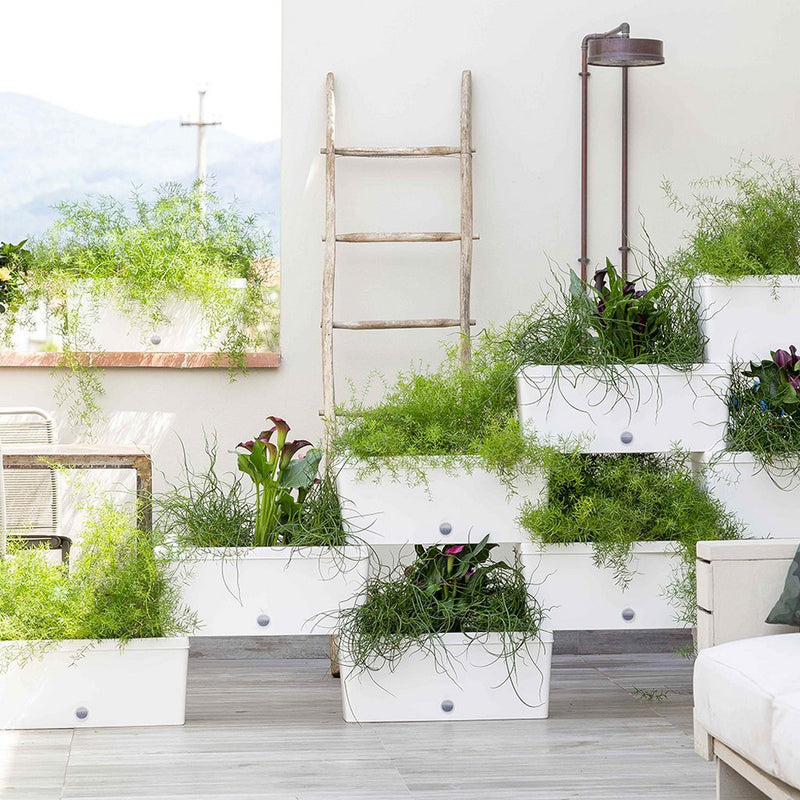 Afbeelding laden in galerijviewer, Bama brick koppelbare plantenbakken 75l 59x23x27 cm 5 stuks wit