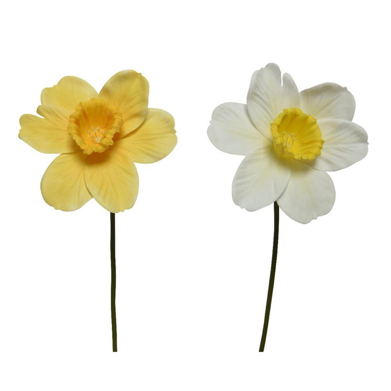 Afbeelding laden in galerijviewer, Decoris kunstbloem narcis polyester 11x11x39cm geel wit 2 assorti