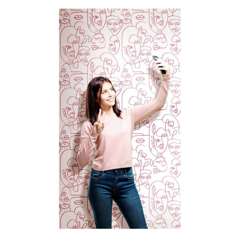 Load image into Gallery viewer, Noordwand behang friends coffee line art faces wit en roze