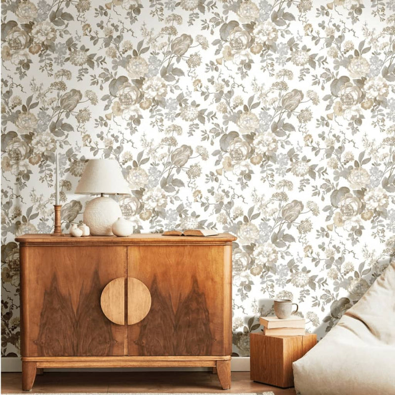 Load image into Gallery viewer, Noordwand behang blooming garden 6 big flowers beige en blauw