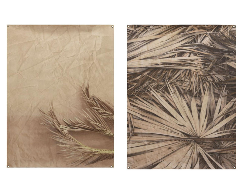 Load image into Gallery viewer, Decoris wanddoek met ophangogen 90x120cm fotoprint met palmblad 2 stuks