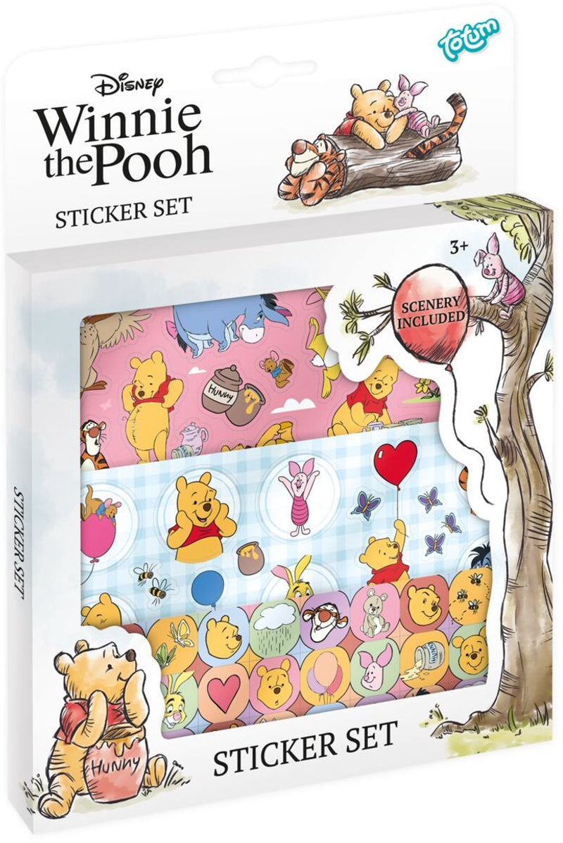 Load image into Gallery viewer, Totum winnie de poeh sticker set - 3 vellen stickers en speelachtergrond - creatief speelgoed junior jongens en meisjes vanaf 3 jaar