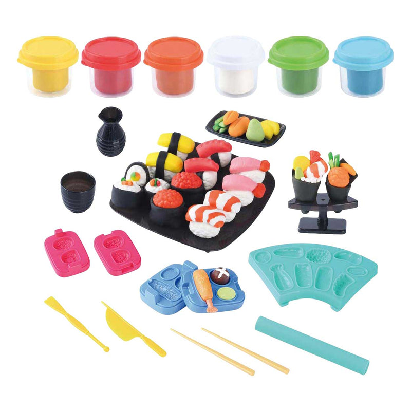 Load image into Gallery viewer, Playgo klei speelgoed sushi set met 6 potjes en accessoires.