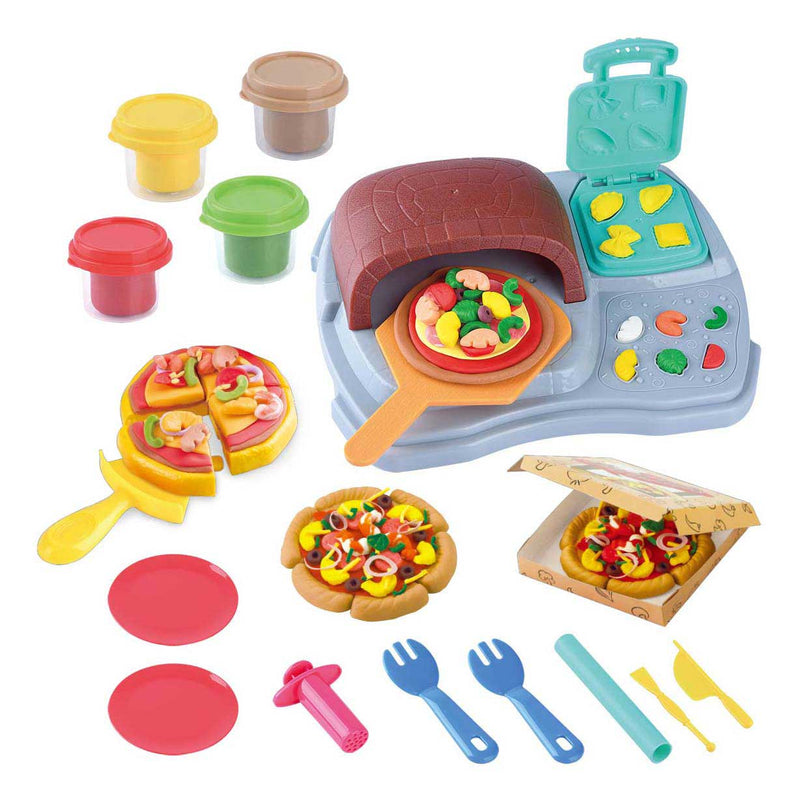 Load image into Gallery viewer, Playgo klei speelgoed pizza feest set met 4 kleipotjes voor kinderen.