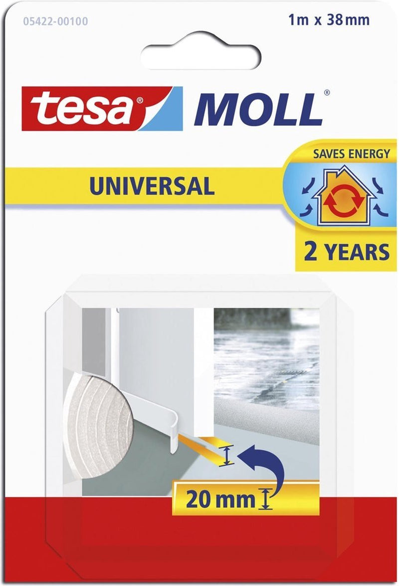 Load image into Gallery viewer, Tesa 1x zelfklevende tochtstrip dorpelstrip wit 1 mtr x 38 mm - klusbenodigdheden - huis isolatie - tochtstrips tochtstroken voor deuren