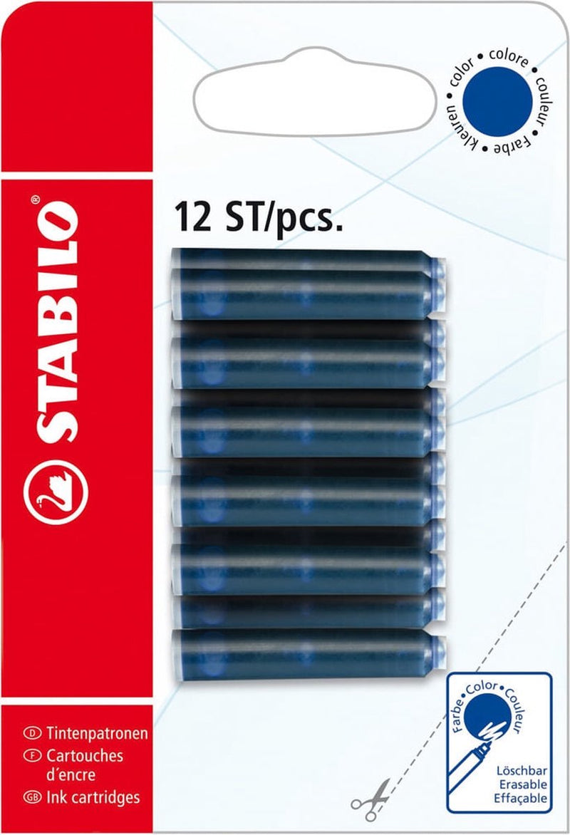 Afbeelding laden in galerijviewer, Stabilo vulpen patronen - blauw - blister met 12 stuks