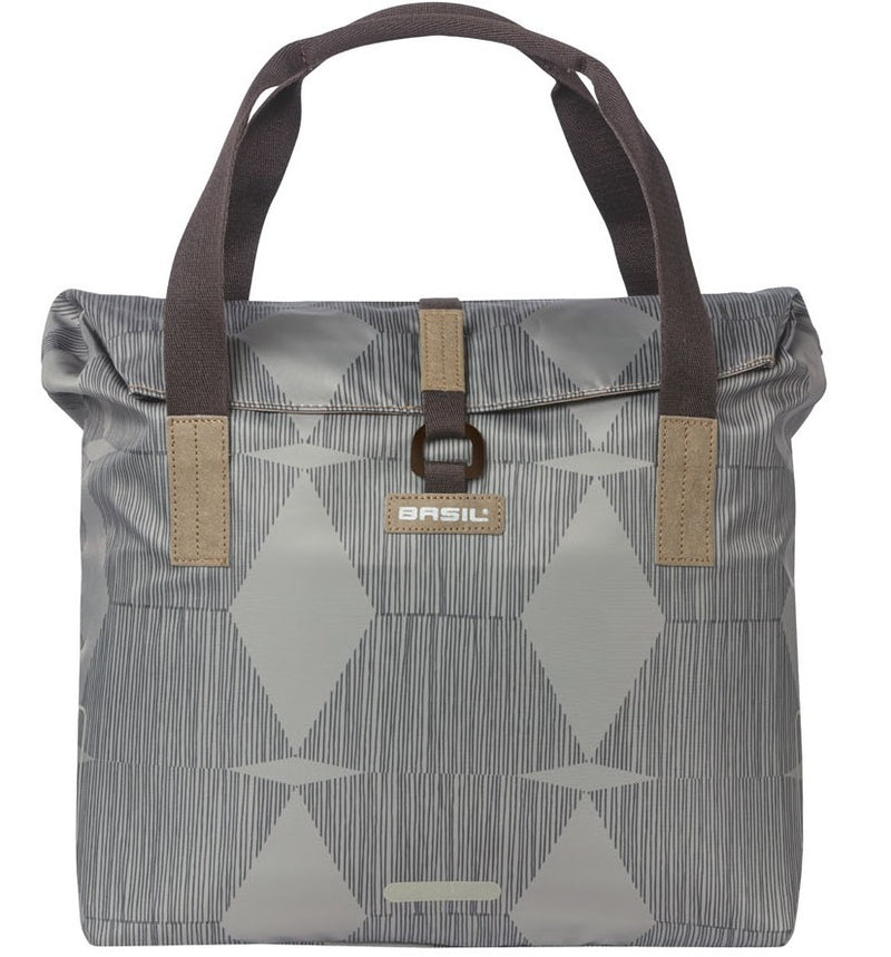 Load image into Gallery viewer, Basil Elegance fietsshopper, Green PET, waterkerende vouwsluiting, gepolsterde hand schouderbanden, 20-26L, taupe