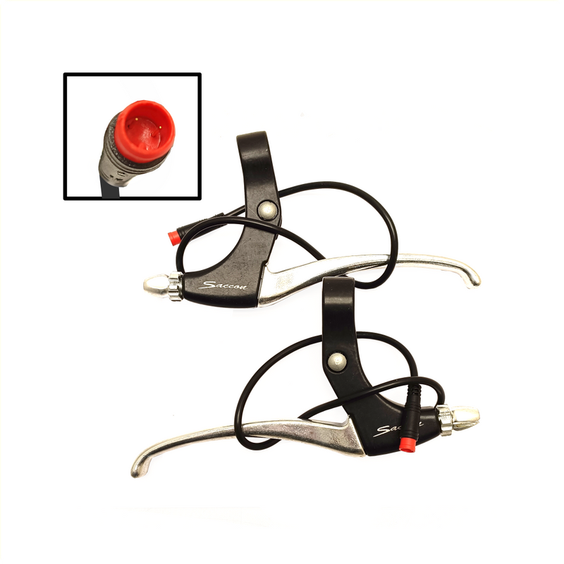Load image into Gallery viewer, Saccon remhendel set voor e-bike met magnetische rem onderbrekings schakelaar. zwart zilver