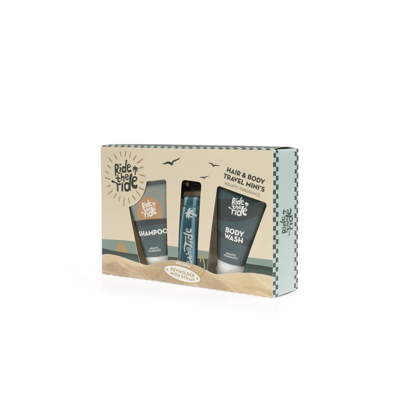 Afbeelding laden in galerijviewer, Source balance bad giftset ride the tide met sleutelhanger 50ml douchegel en 50ml shampoo,