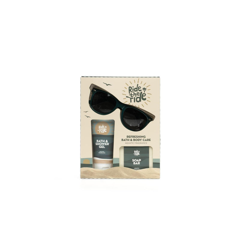 Afbeelding laden in galerijviewer, Source balance bad giftset ride the tide met zonnebril, 100ml douchegel en 100g zeepblok