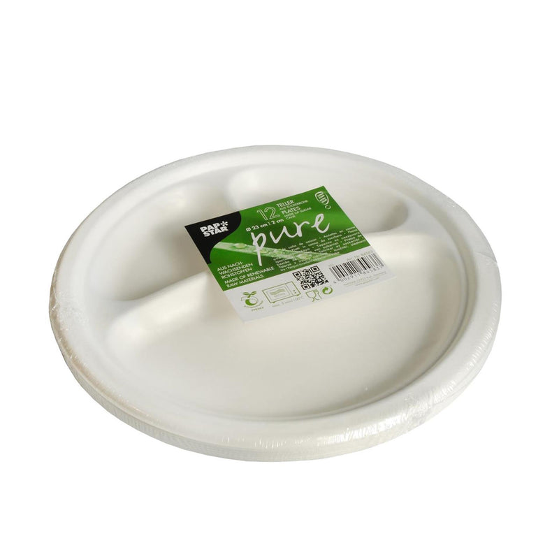Load image into Gallery viewer, Papstar borden suikerriet pure 3-vaks ã˜23cm set a 12 stuks